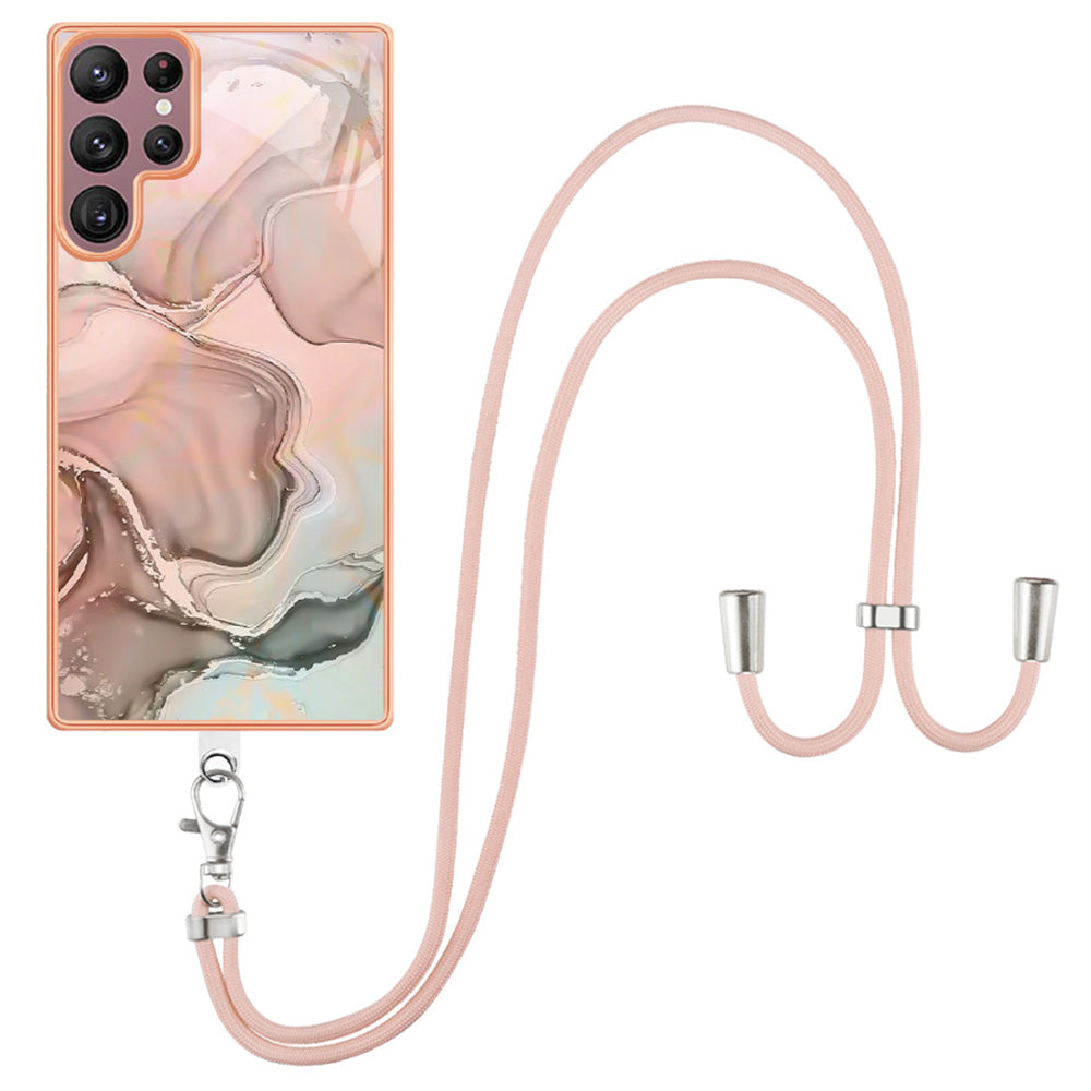For Samsung Galaxy S23 Ultra Phone Case YB IMD Series-18 Style E 2.0mm TPU Electroplating Marble Pattern IMD Cover with Lanyard For Samsung Galaxy S23 Ultra Phone Case YB IMD Series-18 Style E 2.0mm TPU Electroplating Marble Pattern IMD Cover with Lanyard